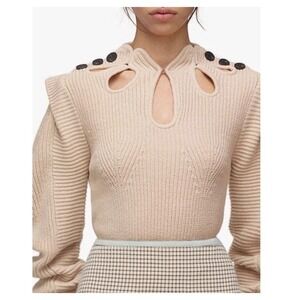 Self Portrait Cream Cowl‎ Neck Sweater Beige Size M Preppy Elegant Classic